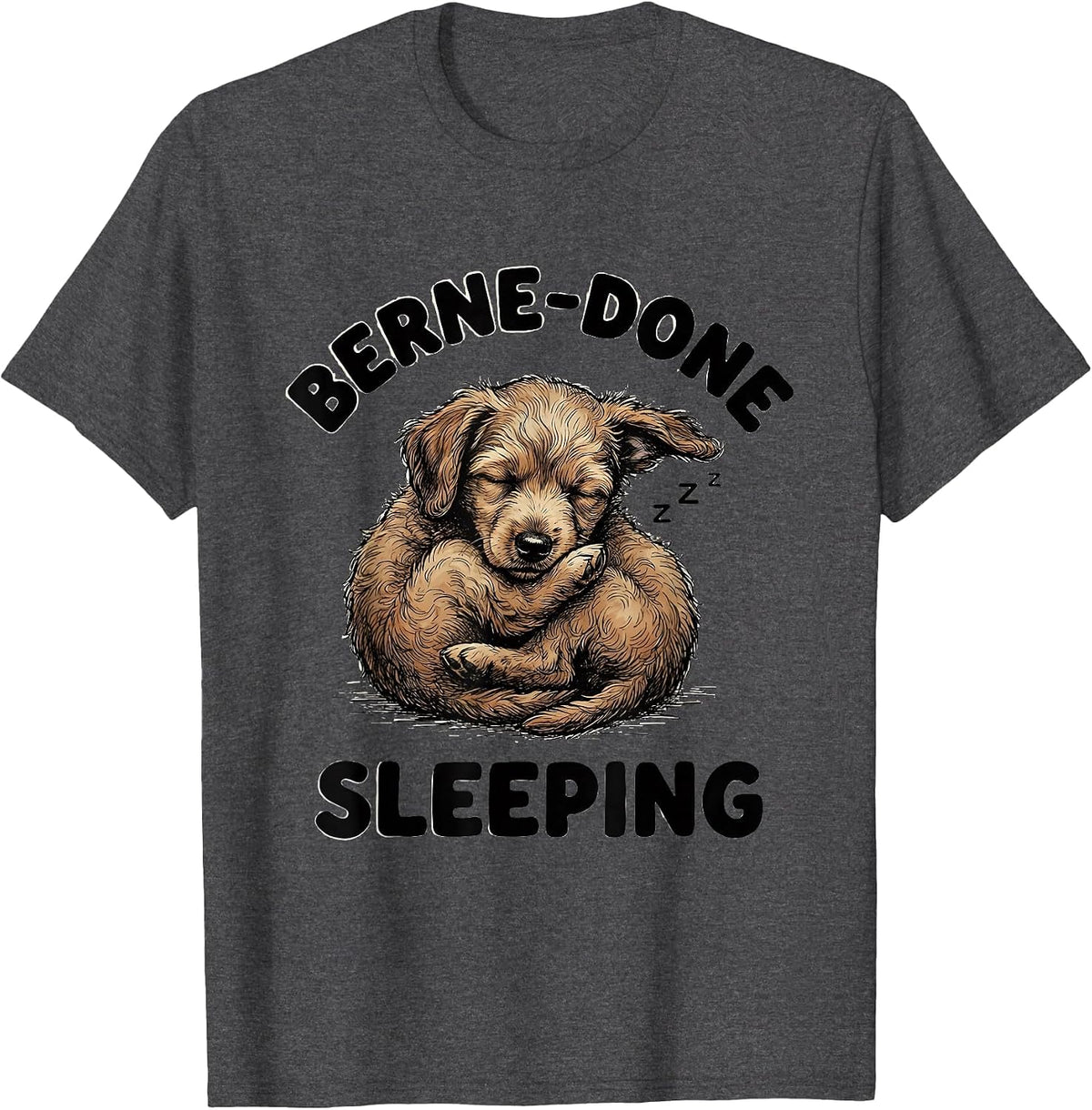 Berne-Done Sleeping Cozy Bernedoodle Design T-Shirt - Dark Heather Grey