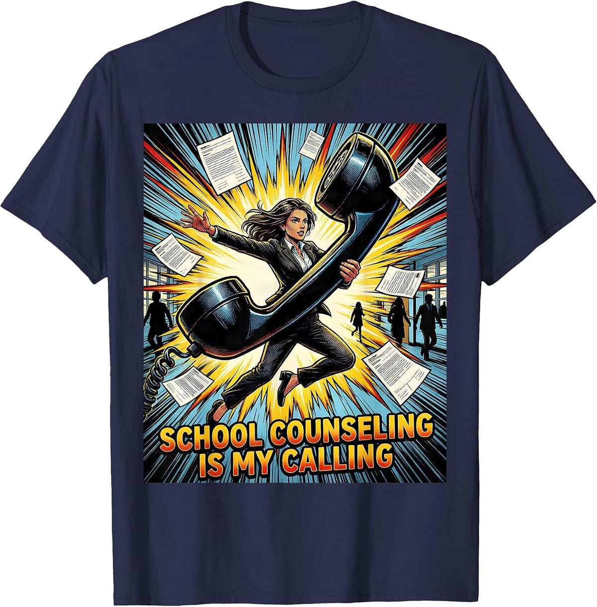 Men's School Counseling Is My Calling Comic Book Counselor Humor T-Shirt - Navy Blue