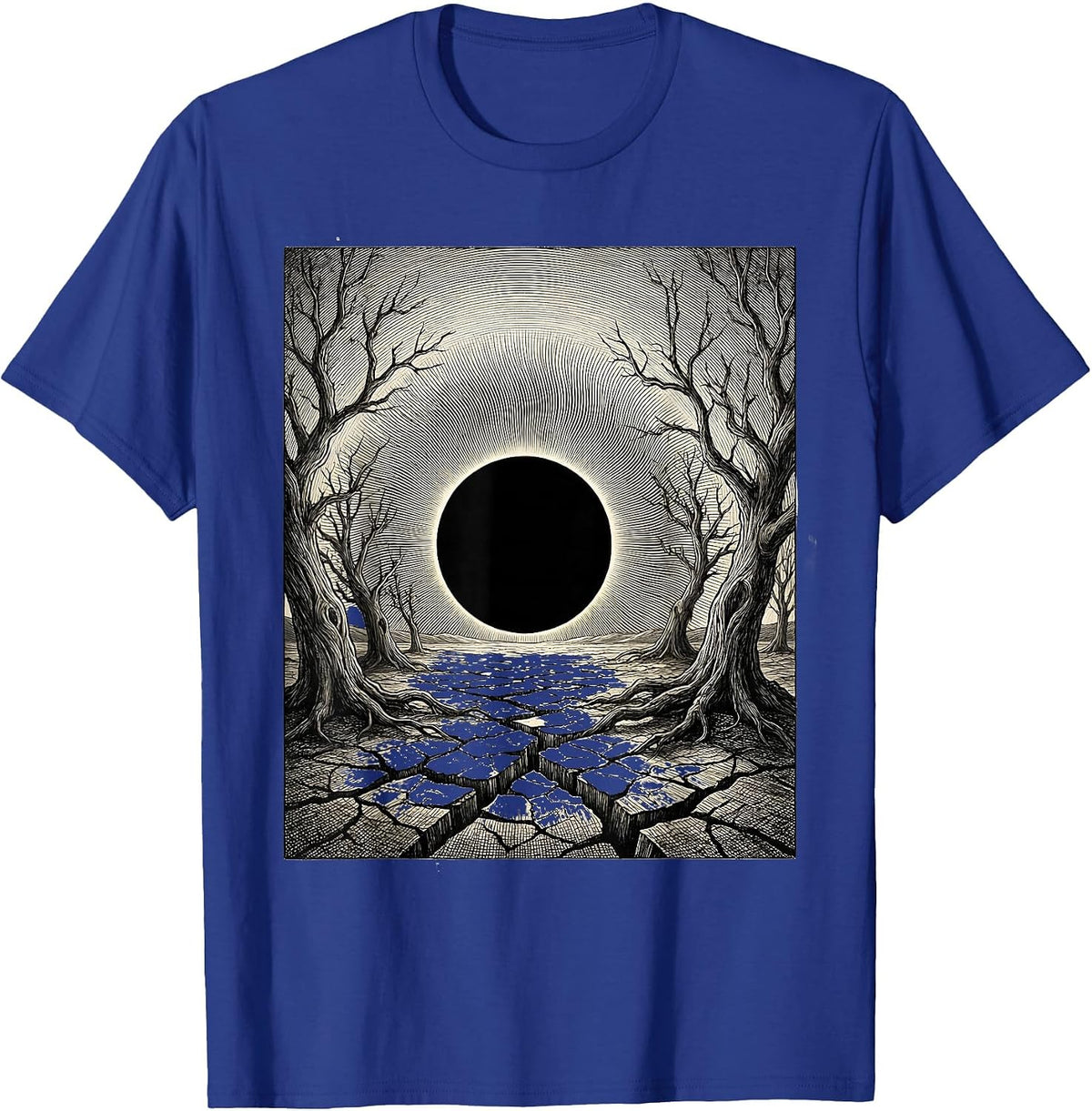 Black Sun Wasteland Heavy Metal Graphic Design T-Shirt - Royal Blue