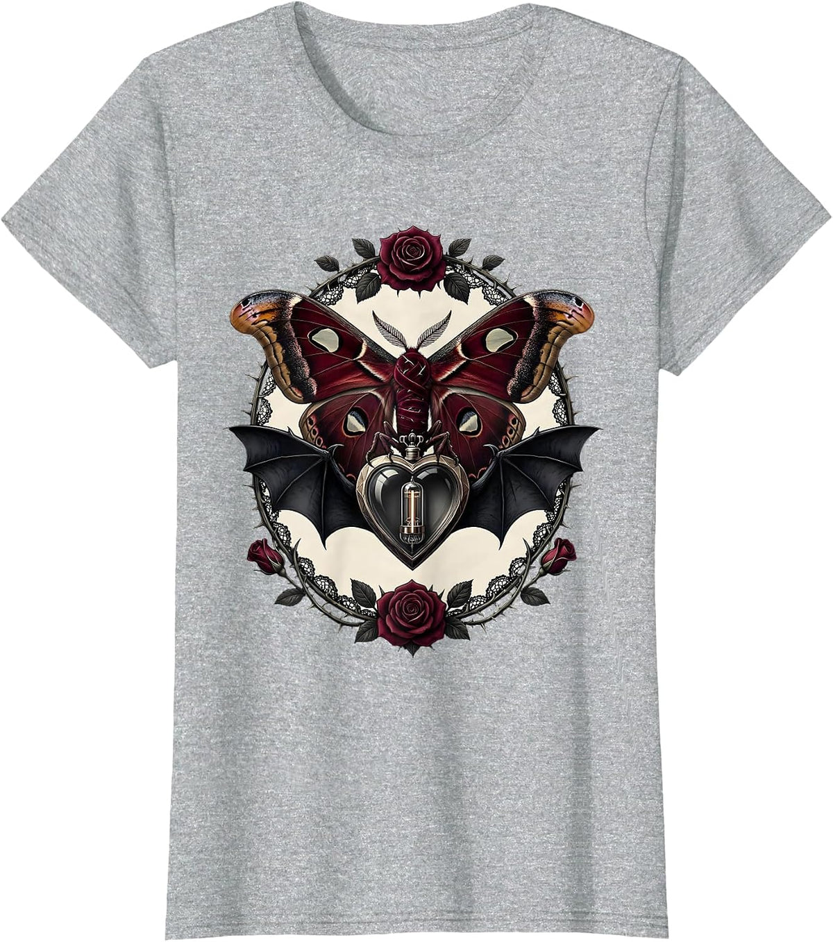 Moth and Glowing Vacuum Tube Rock Graphic T-Shirt - Heather Grey