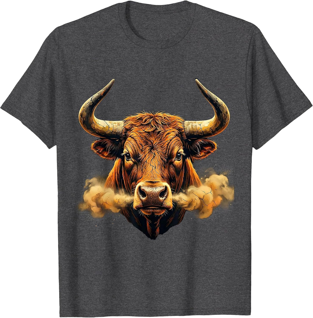 Angry Bull Snorting Dust Rodeo Graphic T-Shirt - Dark Heather Grey
