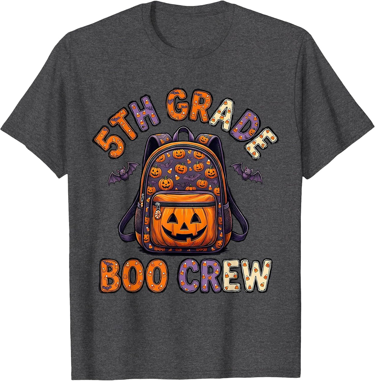 5th Grade Boo Crew Funny Elementary Teacher Halloween T-Shirt - Dark Heather Grey