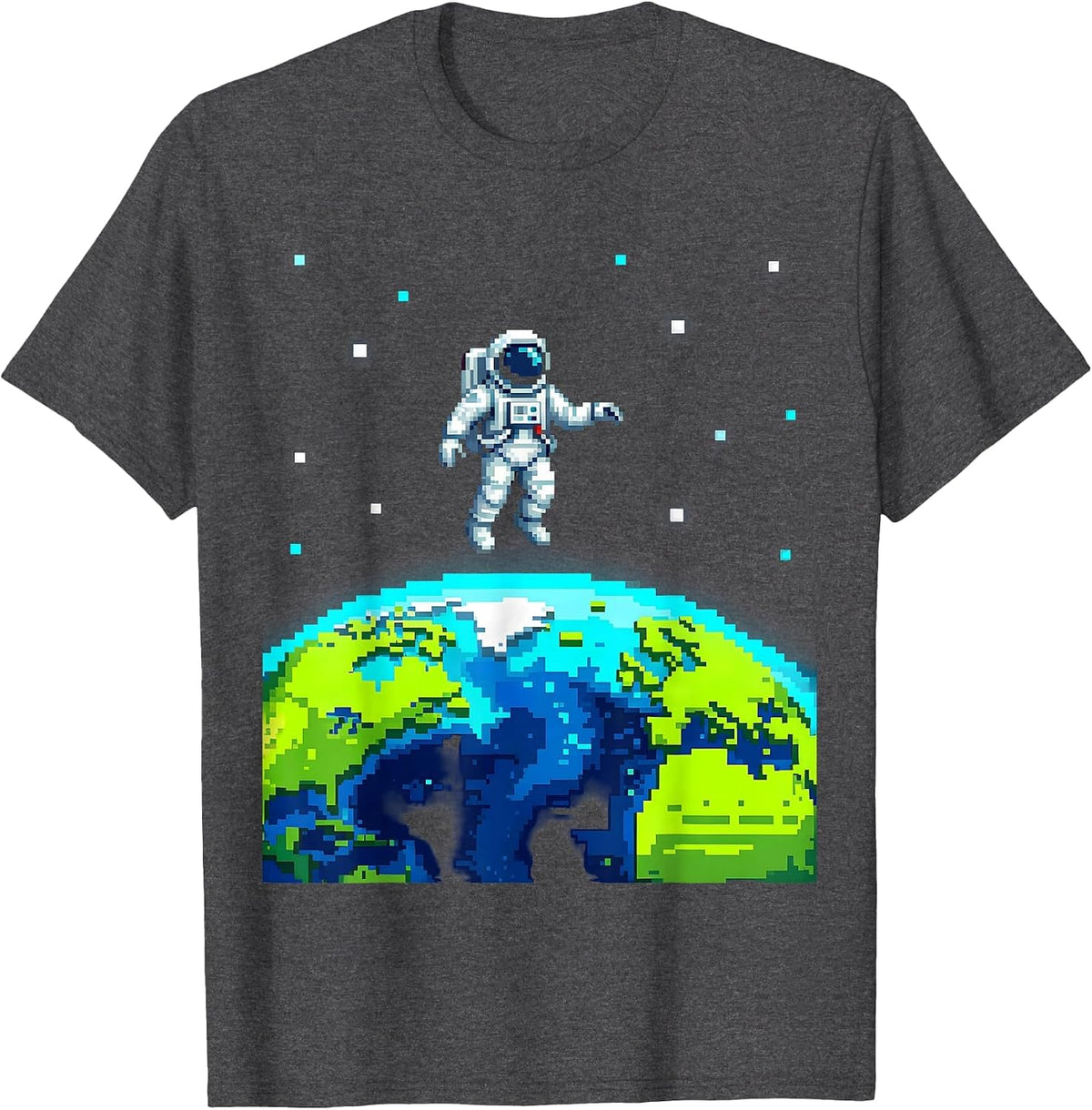 Men's Astronaut Floating Above Glowing Earth Illustration T-Shirt - Dark Heather Grey