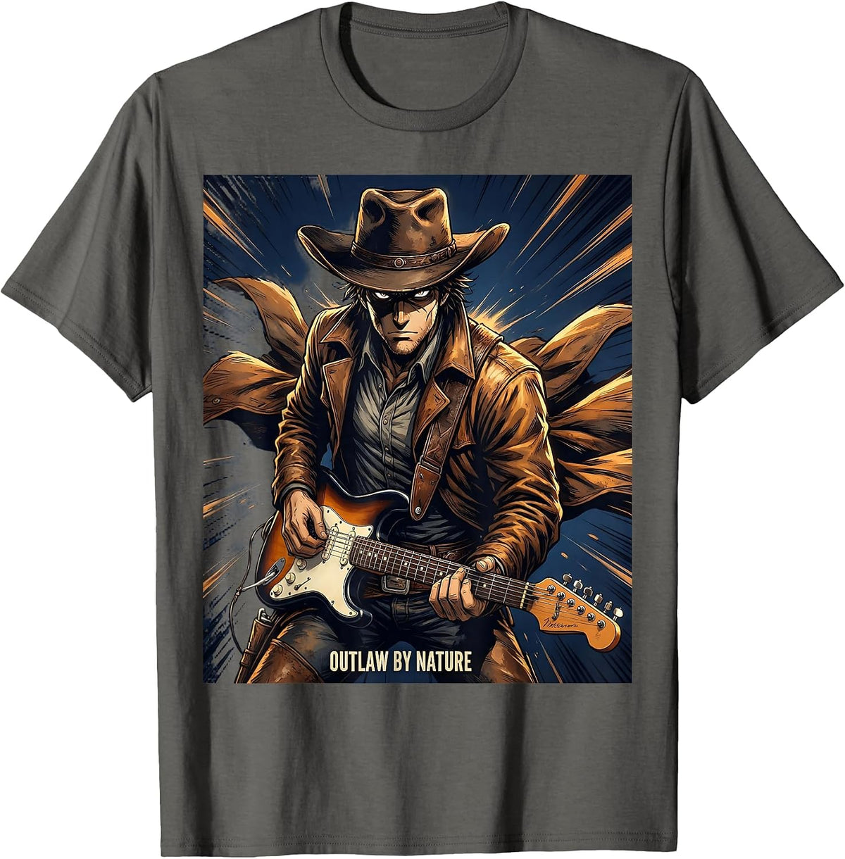 Outlaw By Nature Mens Country Concert Design T-Shirt - Asphalt Grey