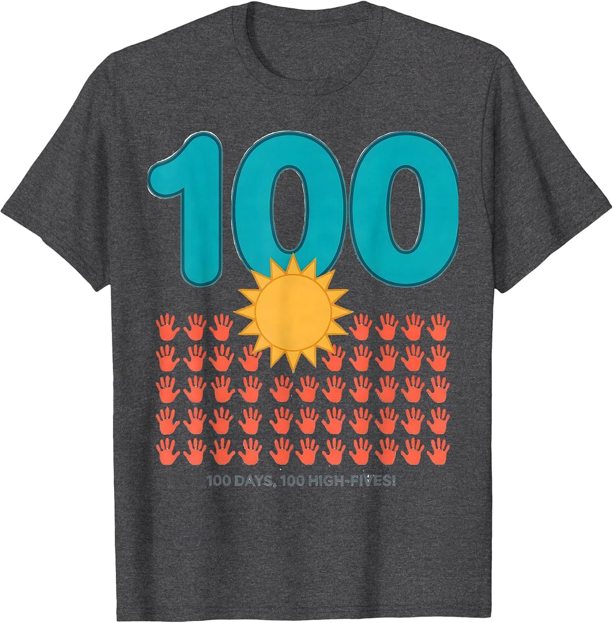 Men's 100 Days 100 High-Fives Retro Playful 100th Day of School T-Shirt - Dark Heather Grey