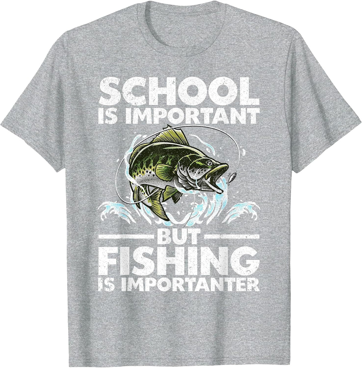 Funny Fishing for Boys Kids Youth Fish Saying Bass Fisherman T-Shirt - Heather Grey