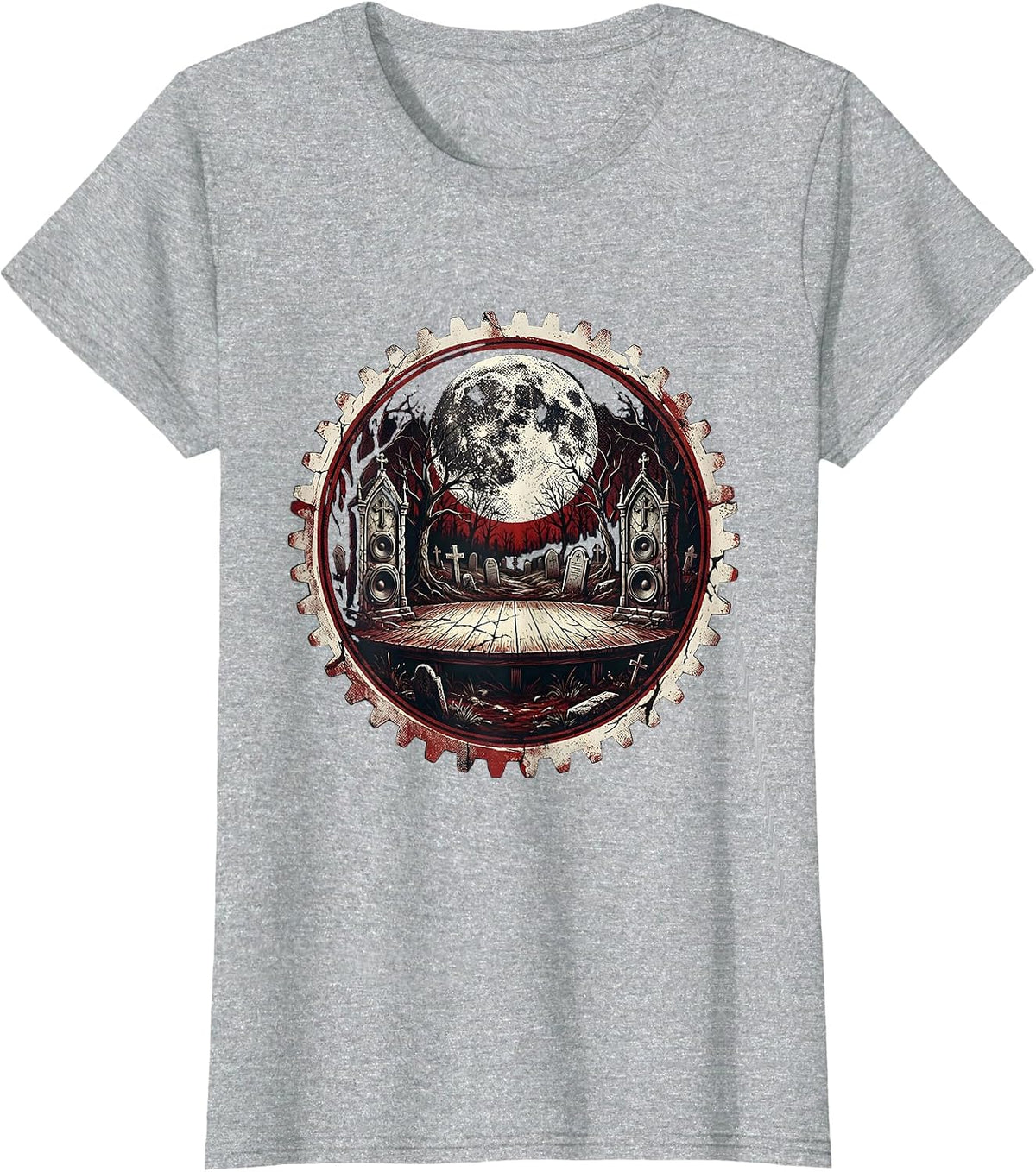 Punk Band Cemetery Stage Tombstone Speakers Art T-Shirt - Heather Grey