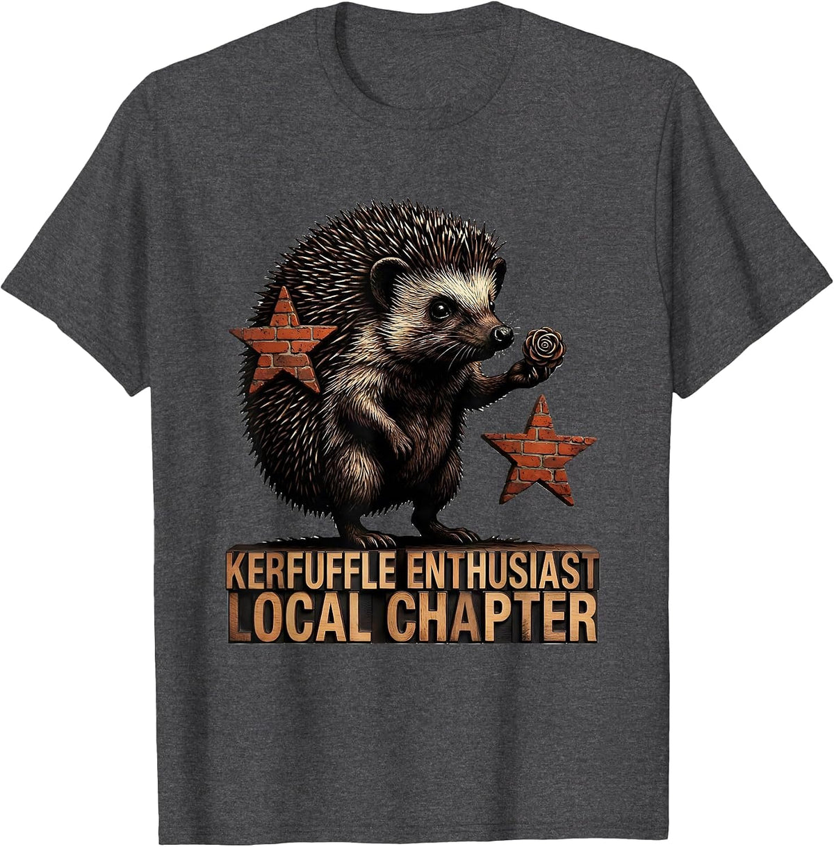 Men's Kerfuffle Enthusiast Local Chapter Whimsical Hedgehog Meme T-Shirt - Dark Heather Grey