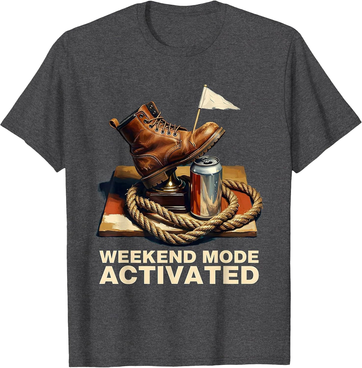 Weekend Mode Activated Labor Day Graphic T-Shirt, Men, Dark Heather Grey, Medium - As Pictured