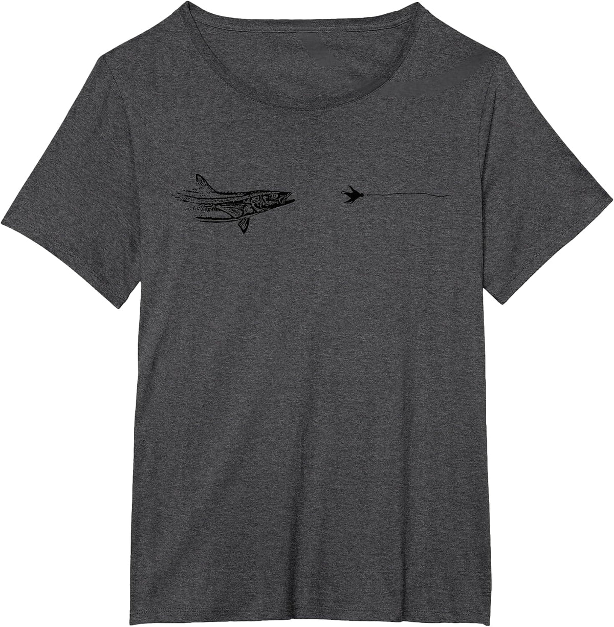 Fly Fishing Shirt for Men and Women - Cobia Fish Hook Line Graphic Tees and T Shirts - Dark Heather Grey