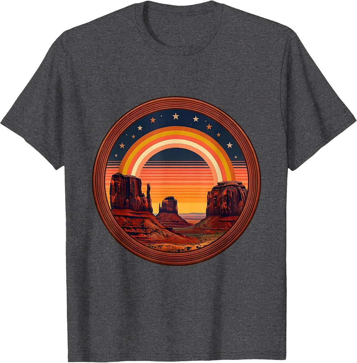 Colorado Red Rock Canyon Starry Night Illustration T-Shirt - Dark Heather Grey