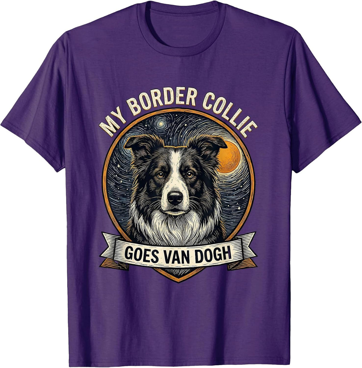 My Border Collie Goes Van Dogh Whimsical Dog Lover Gift T-Shirt - Purple