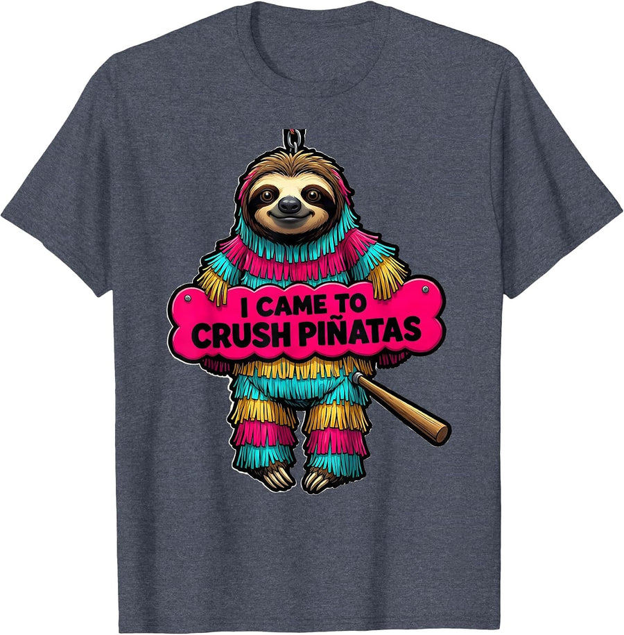 I Came To Crush Piñatas Cartoon Cinco De Mayo Party Humor T-Shirt - Heather Blue