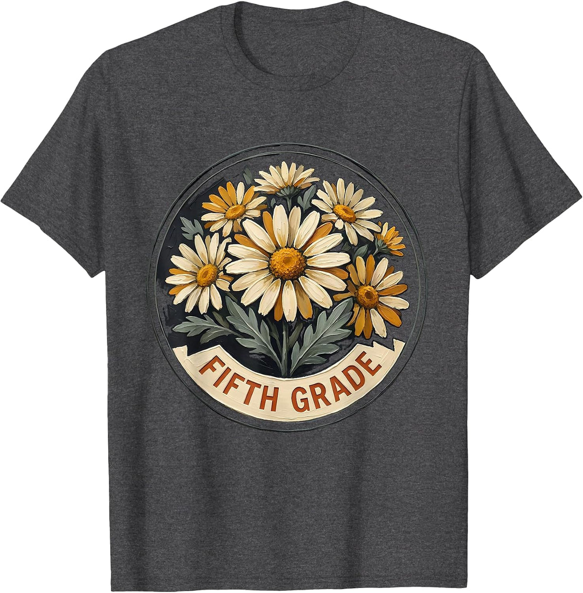 Men's Fifth Grade Wildflower Back To School Teacher Pride T-Shirt - Dark Heather Grey