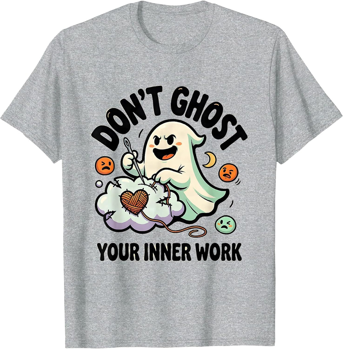 Men's Don't Ghost Your Inner Work Cartoon Ghost Mental Health T-Shirt - Heather Grey