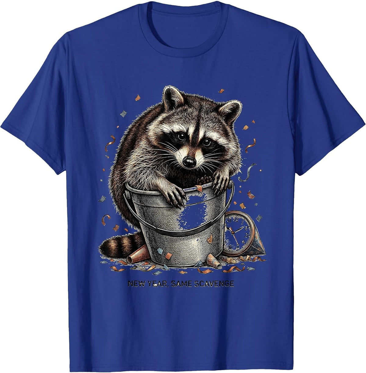 New Year, Same Scavenge Funny Feral Raccoon New Years Eve T-Shirt - Royal Blue