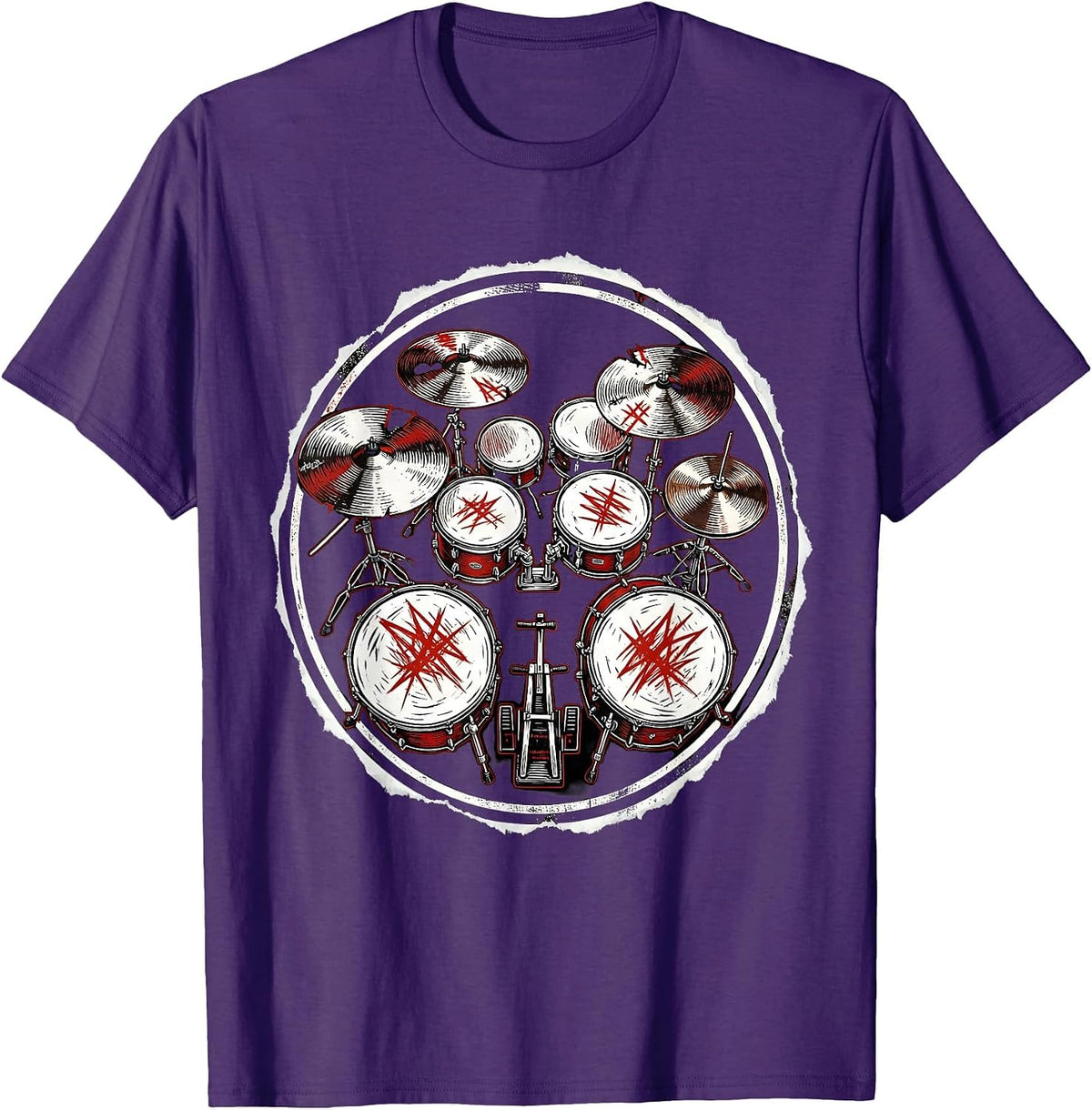 Rock Double Bass Drum Kit Aerial View Graphic T-Shirt - Purple