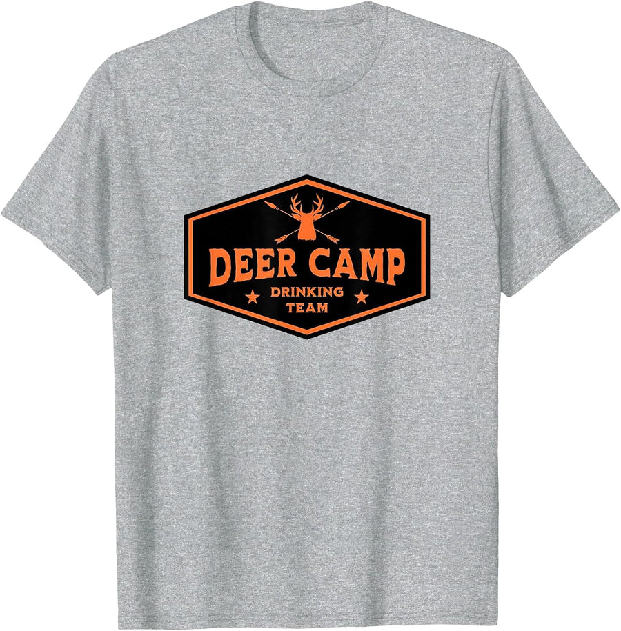Deer Camp Drinking Team - Funny Hunting T-Shirt - Heather Grey