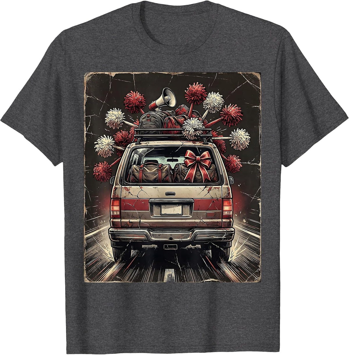 Men's Cheer Mom Van On The Go Graphic Design T-Shirt - Dark Heather Grey