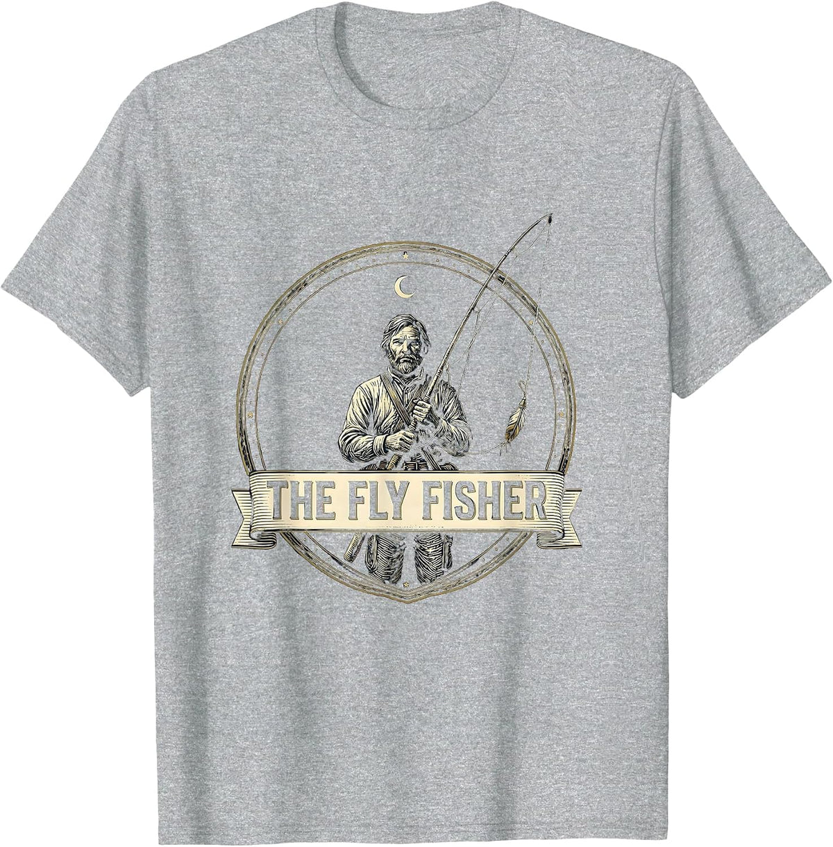 Men's The Fly Fisher Funny Tarot Card Angler Fishing Humor T-Shirt - Heather Grey
