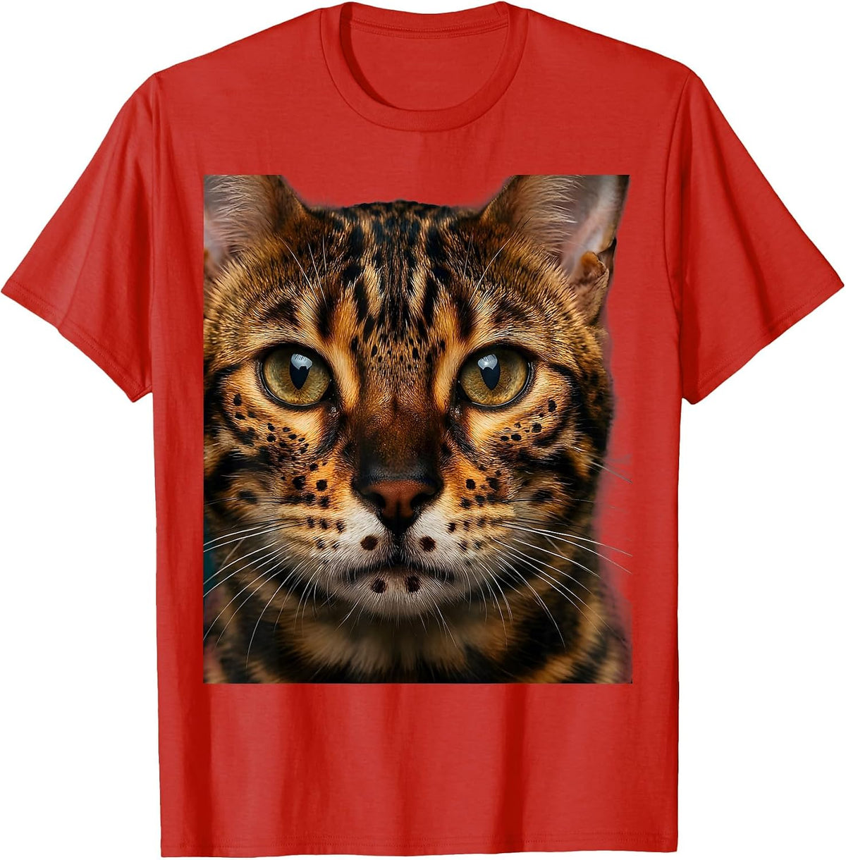 Men's Bengal Cat Lover Close-Up Rosette Portrait T-Shirt - Red