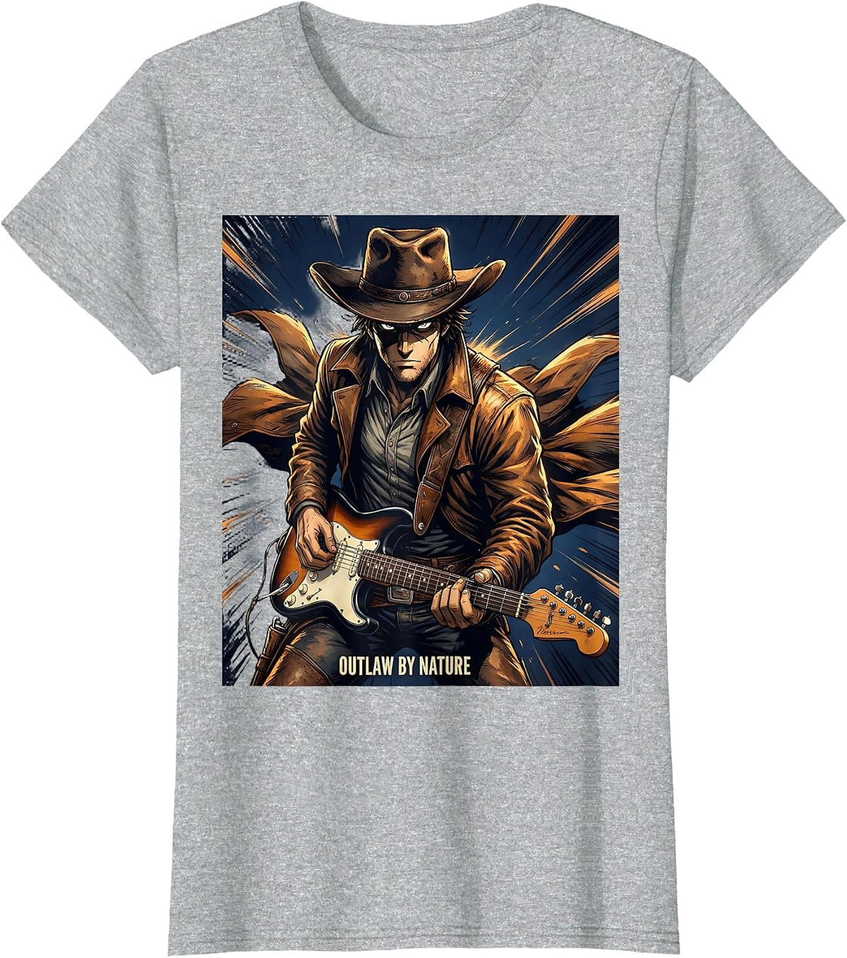 Outlaw By Nature Mens Country Concert Design T-Shirt - Heather Grey