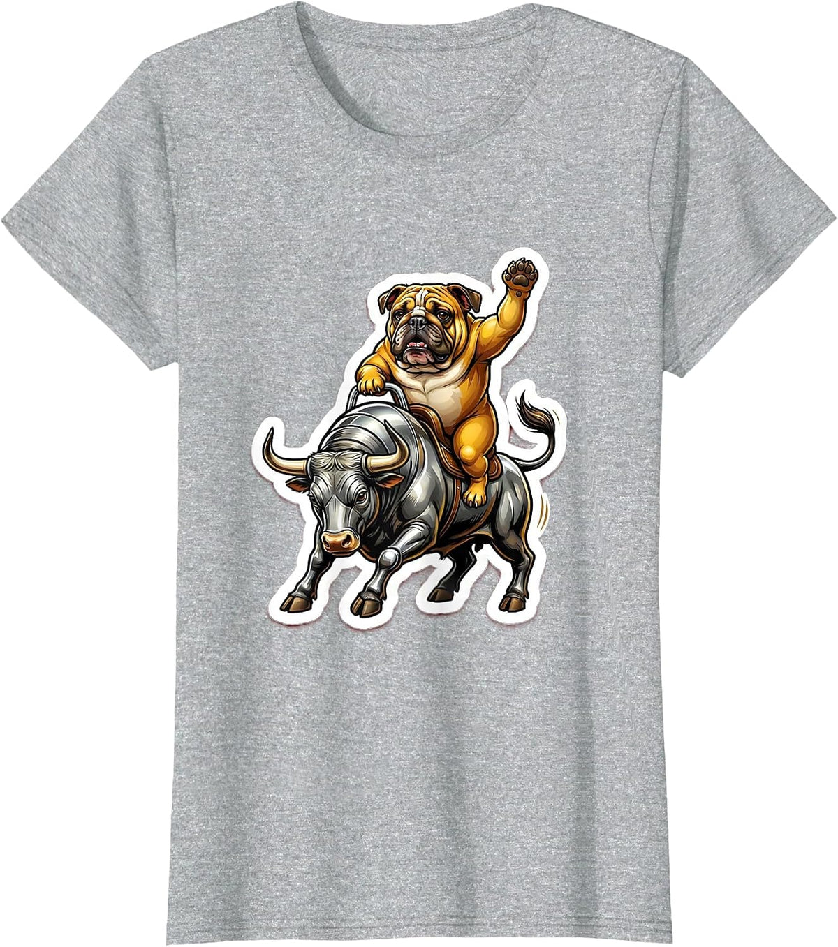 Bulldog Riding a Mechanical Bull Graphic Tee T-Shirt - Heather Grey