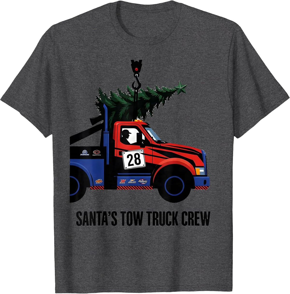 Santa's Tow Truck Crew Racing Livery Christmas Truck Kids T-Shirt - Dark Heather Grey