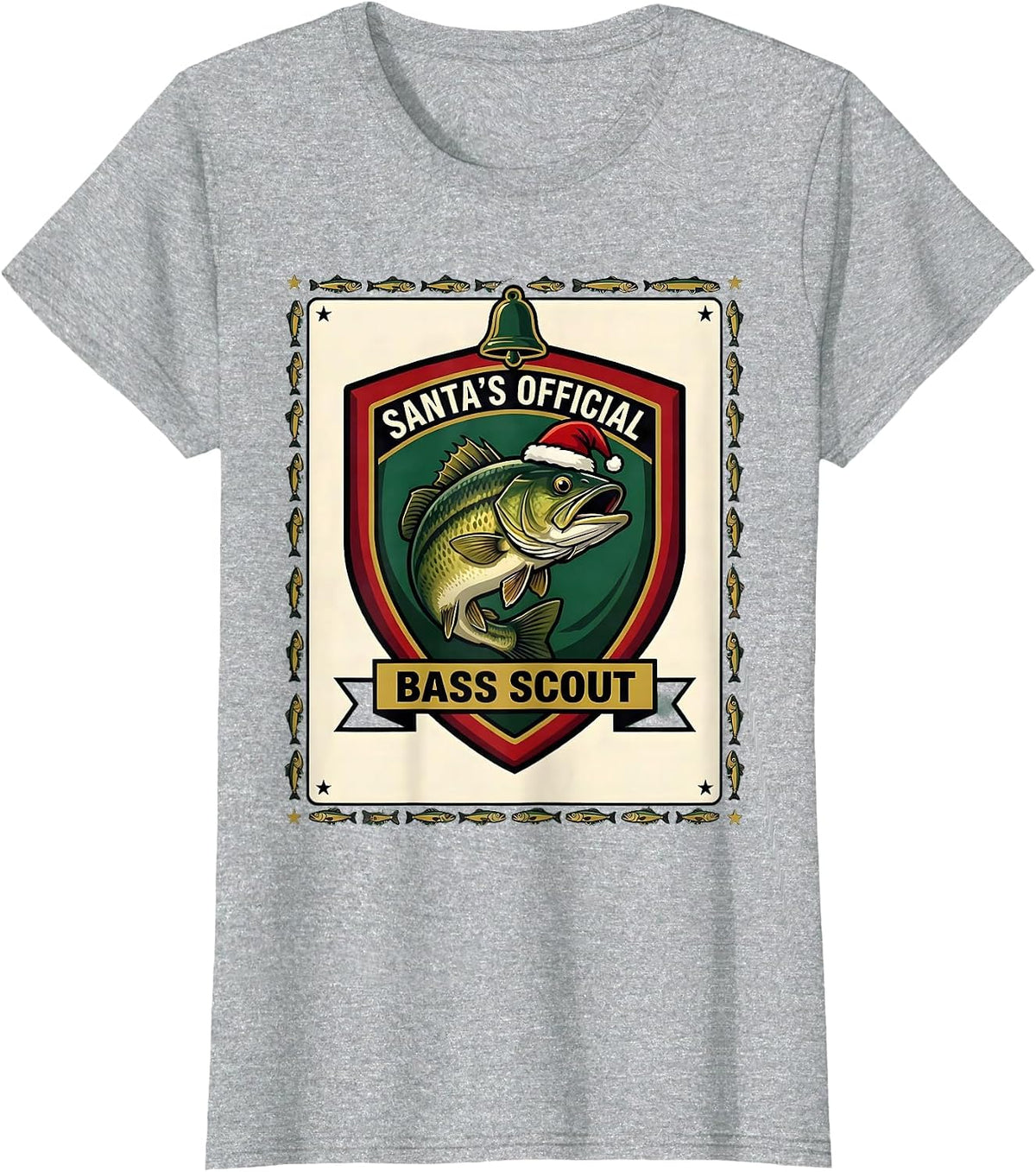 Santa's Official Bass Scout Funny Fishing Christmas Ugly T-Shirt - Heather Grey