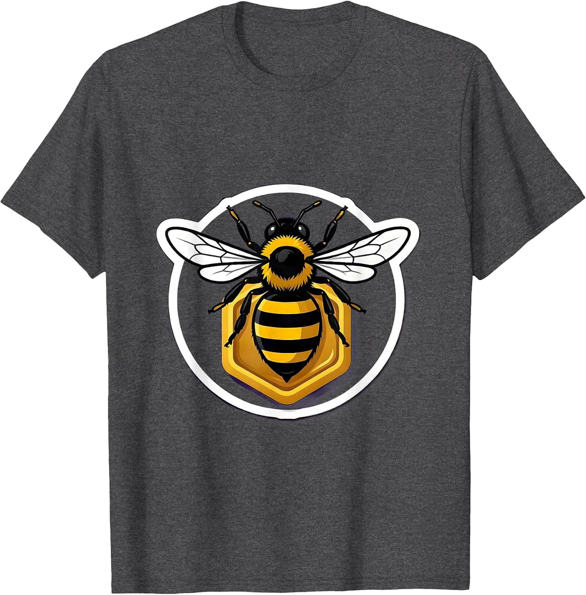 Men's Bee Badge Sticker Style Beekeeper Honey Lover T-Shirt - Dark Heather Grey