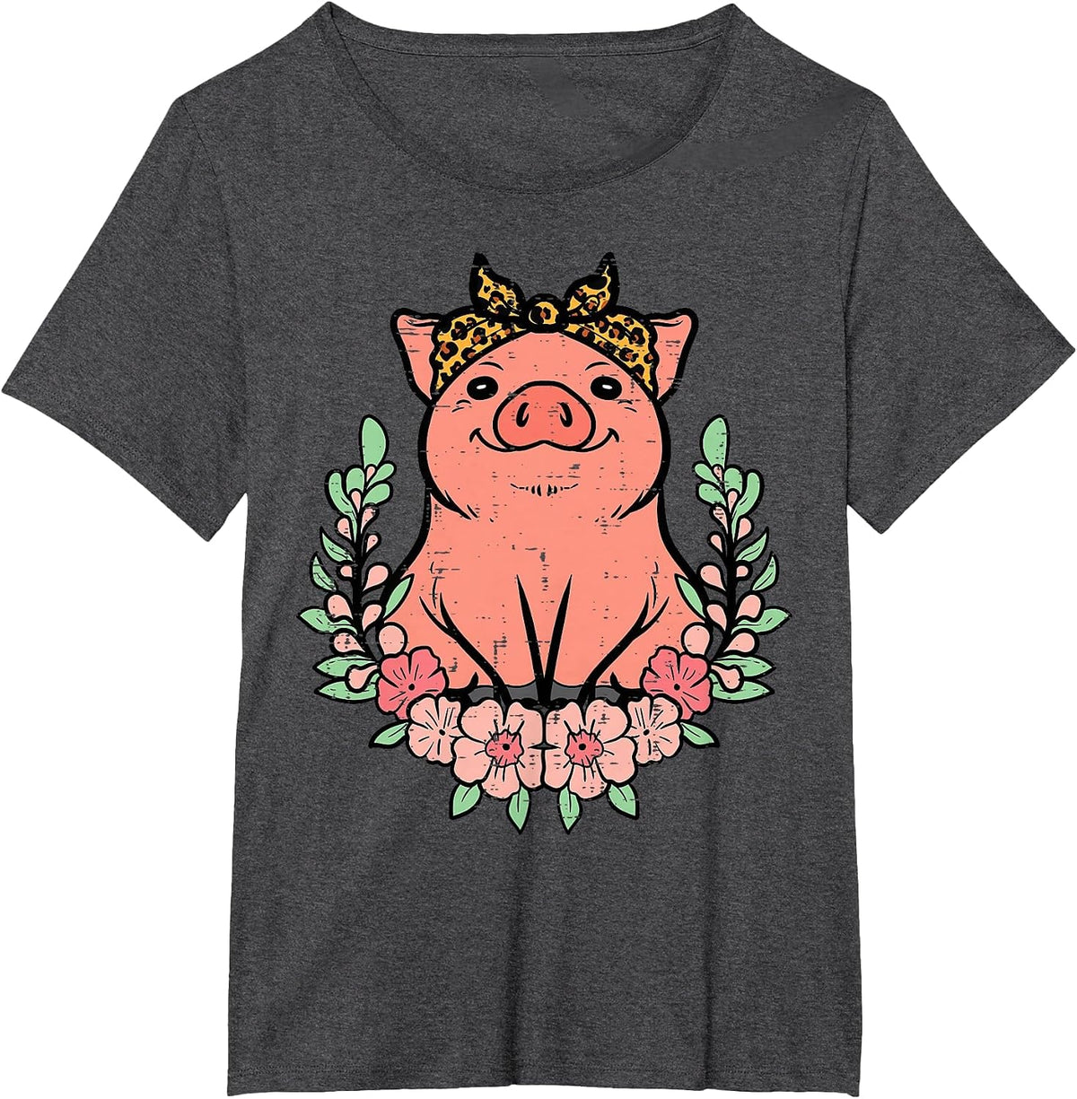 Pig Leopard Bandana Hog Farm Animal Mom Women Girls Kids T-Shirt - Dark Heather Grey