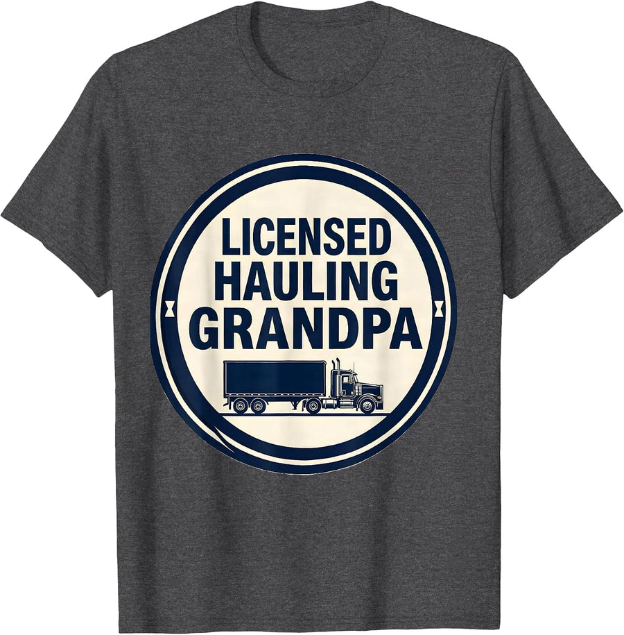 Men's Licensed Hauling Grandpa Funny Trucker Emblem Truck Driver T-Shirt - Dark Heather Grey