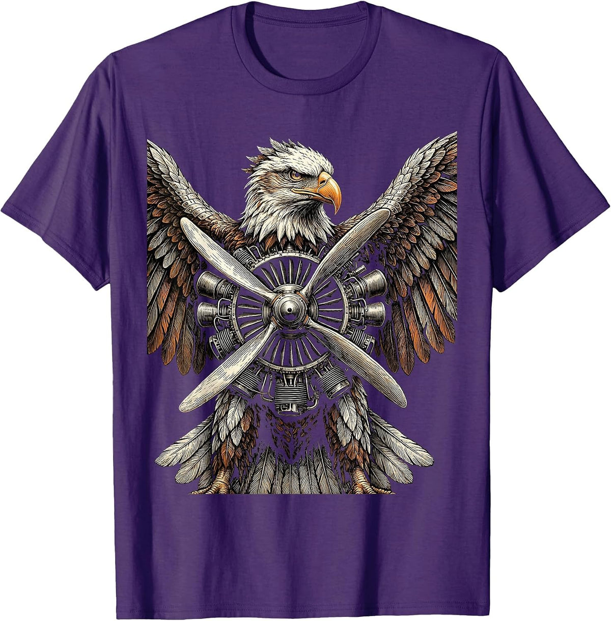 Mechanical Eagle Airplane Engine Illustration T-Shirt - Purple