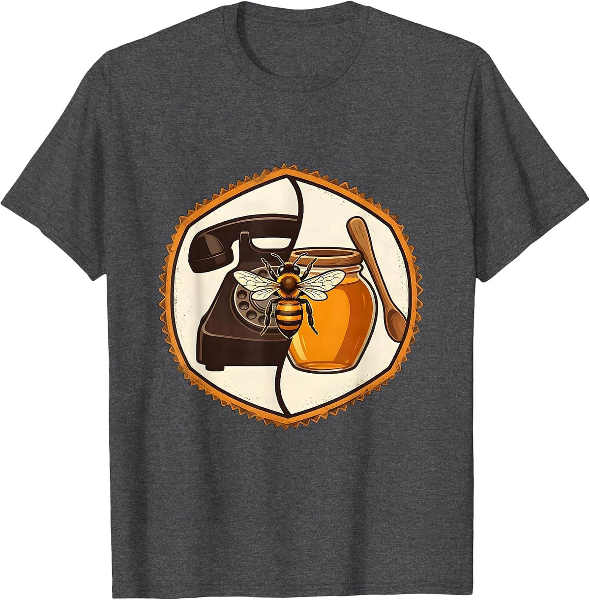 Men's Beekeeper Badge Rotary Phone Honey Jar Humor T-Shirt - Dark Heather Grey