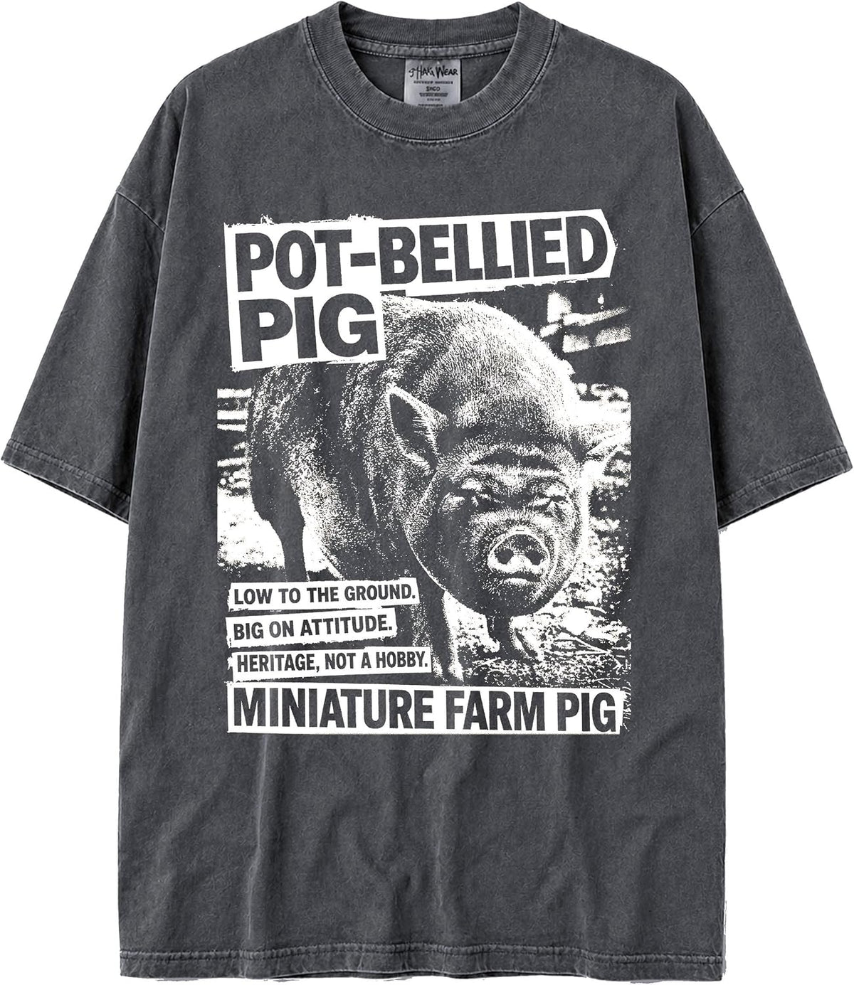 U.S.A. MAX-Heavyweight Punk Rock Animals Shaka Wear Oversized 7.5oz Cotton Tshirt - Pot-bellied Pig