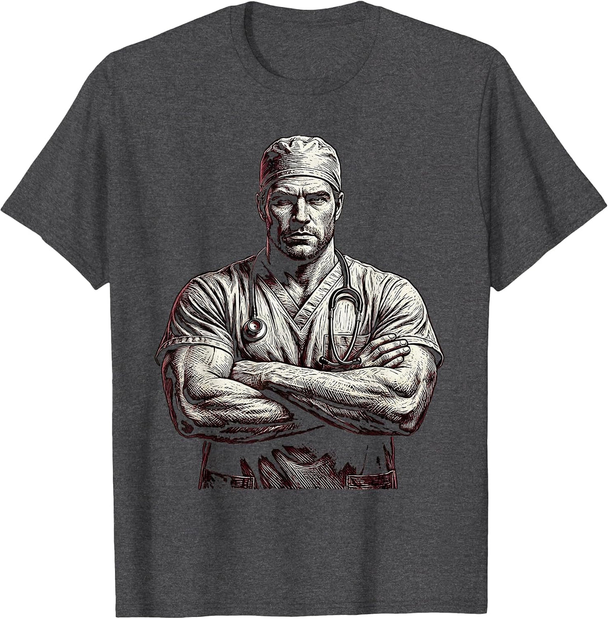 Trauma Surgeon Confident Pose Emergency Dept T-Shirt - Dark Heather Grey