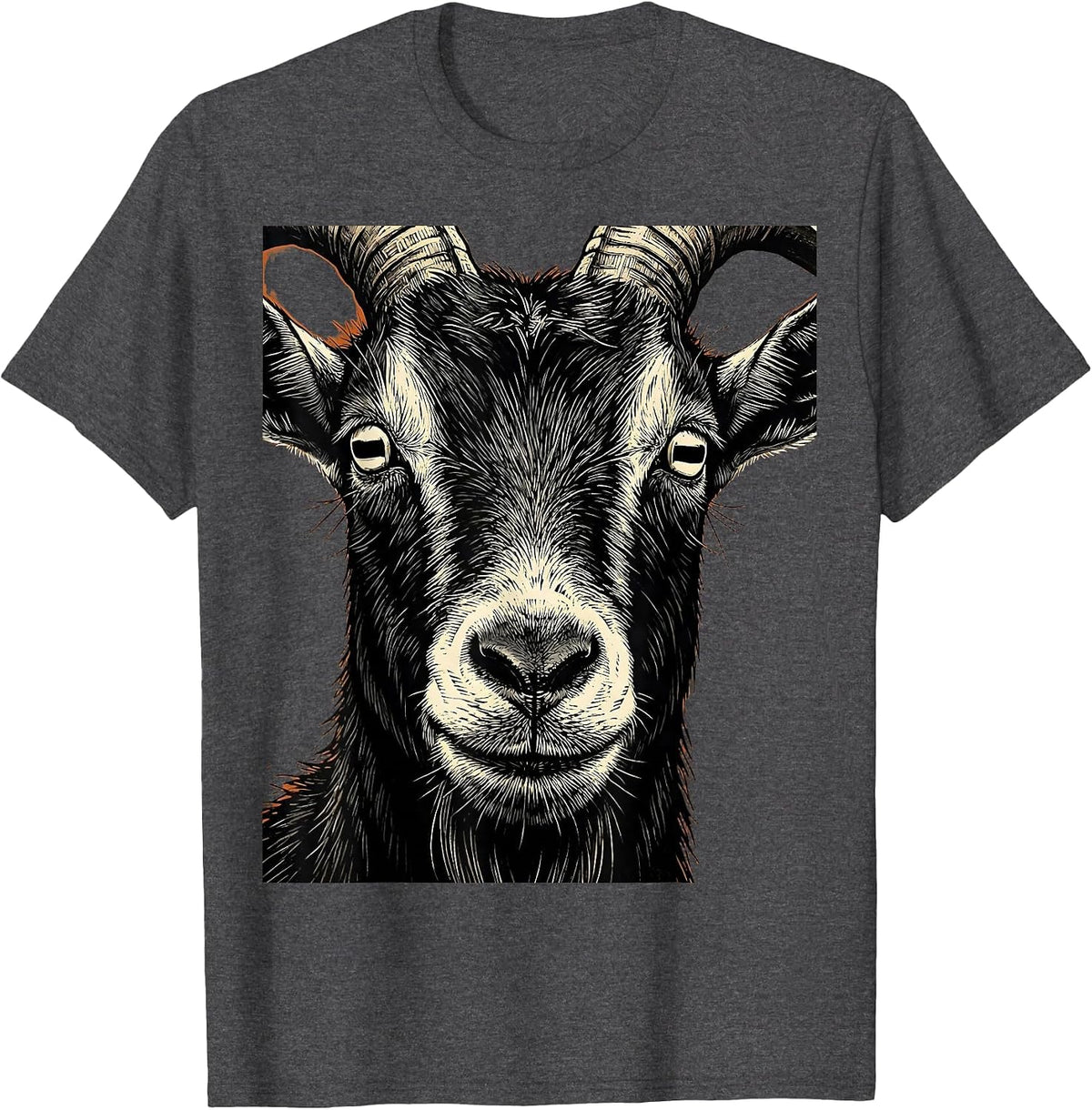 Close-Up Goat Face Rectangular Pupils Graphic T-Shirt - Dark Heather Grey