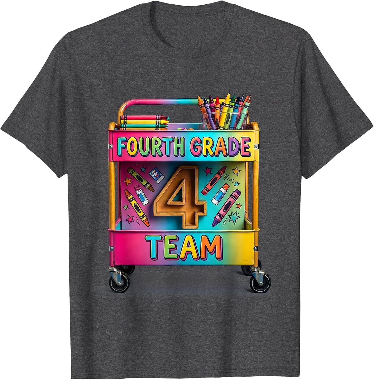 Fourth Grade Team Colorful Teacher Back to School T-Shirt - Dark Heather Grey