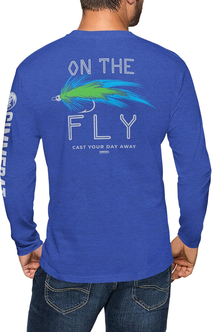 GIMMEDAT On The Fly Long Sleeve Outdoor Fly Fishing Men's and Women's Shirt Gift Fun Heather Royal - Heather Royal