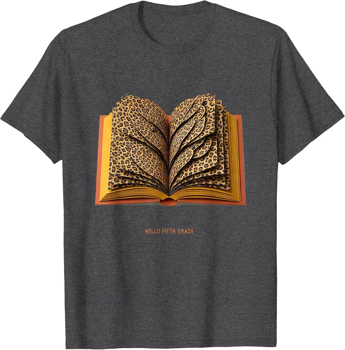 Men's Hello Fifth Grade Leopard Teacher Student Back To School T-Shirt - Dark Heather Grey