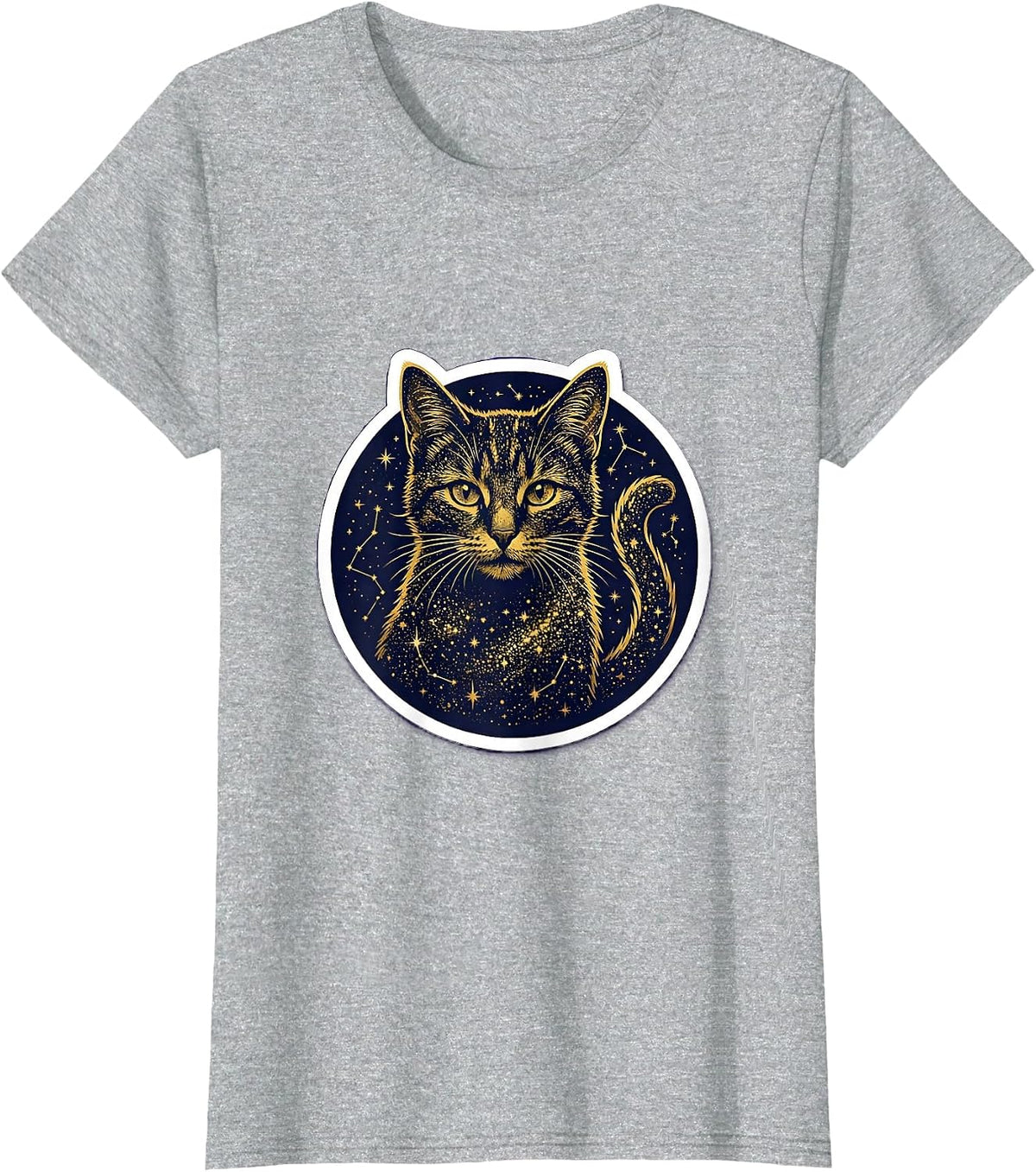 Celestial Cat Night Sky Stars Constellation Art T-Shirt - Heather Grey