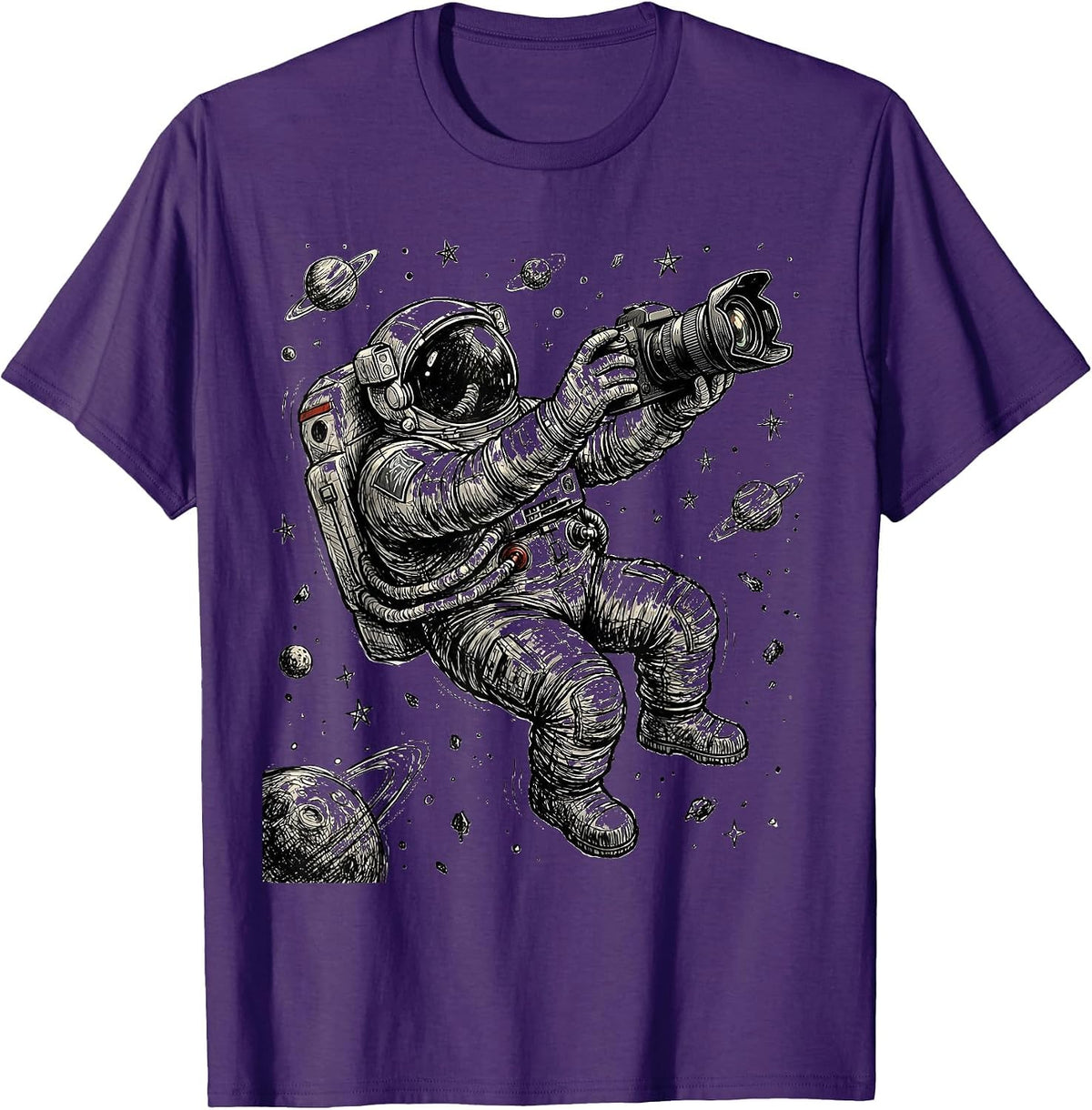 Astronaut Selfie in Space Graphic Tee T-Shirt - Purple