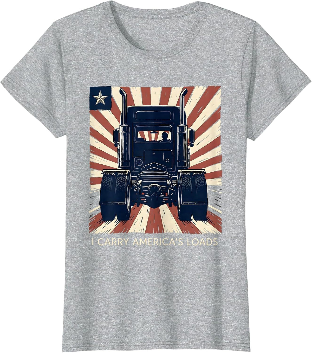 Women's I Carry America's Loads Patriotic Semi Truck Driver Trucker T-Shirt - Heather Grey