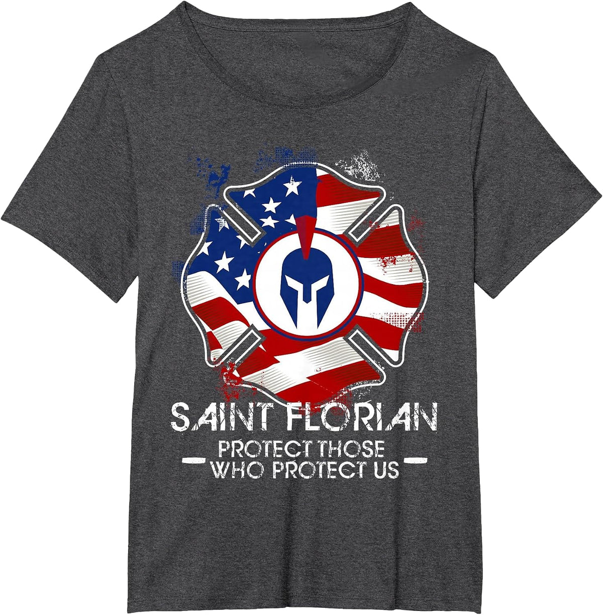 St Florian Patron Saint of Firefighters USA Catholic T-Shirt - Dark Heather Grey