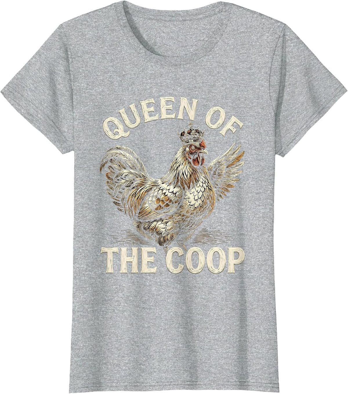 Queen of the Coop Funny Chicken Women Design T-Shirt - Heather Grey