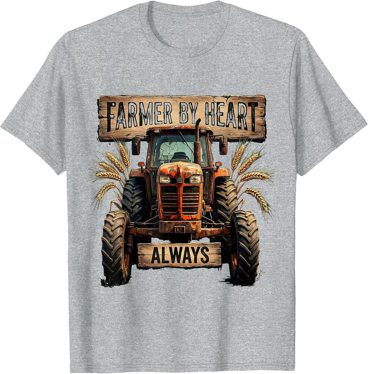Men's Farmer By Heart Always Country Pride Design T-Shirt - Heather Grey