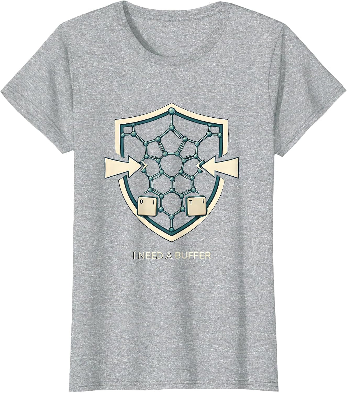 Women's I Need A Buffer Funny Chemistry Pun Science Lover Gift T-Shirt - Heather Grey