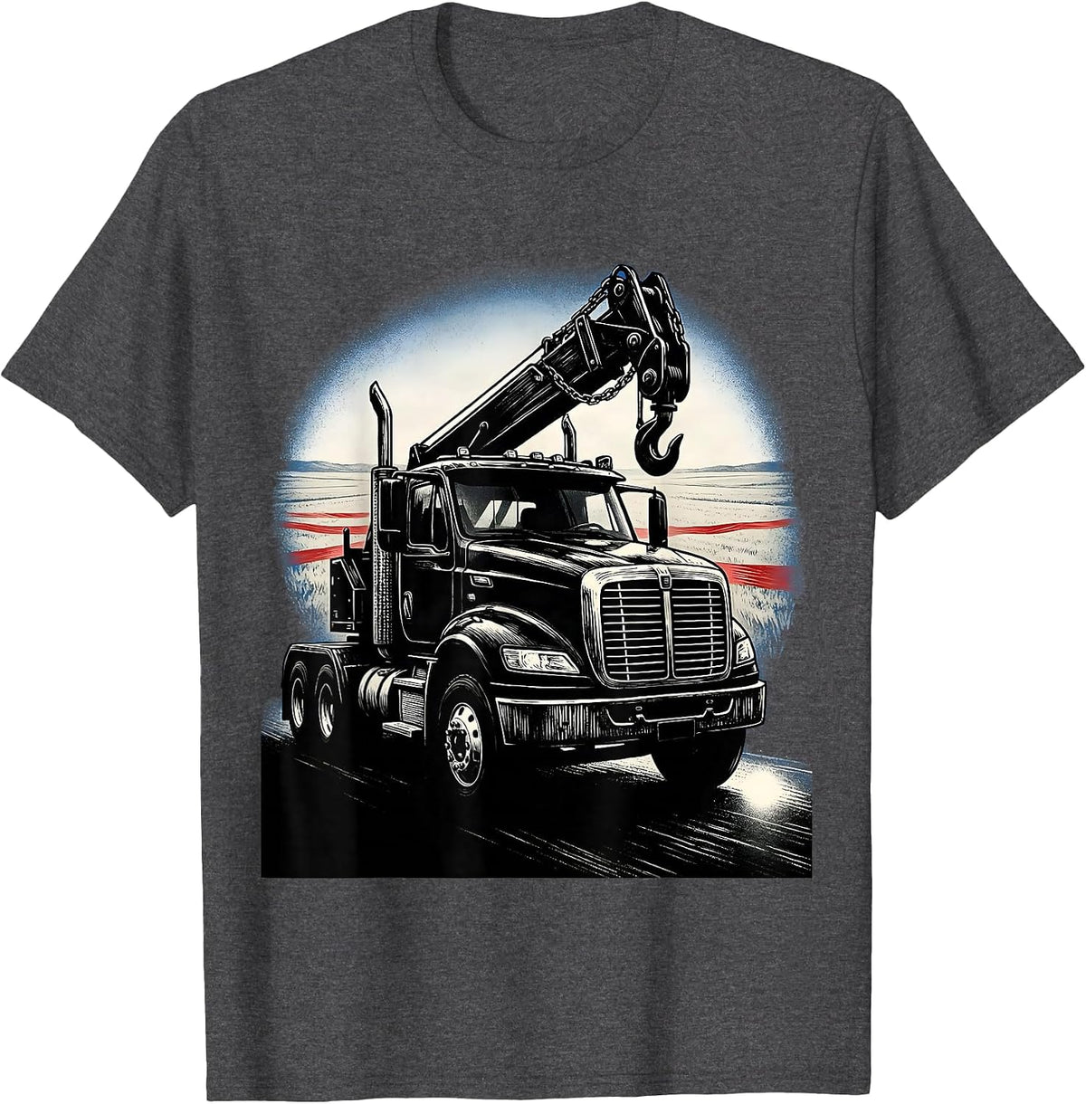 Black Tow Truck Patriotic American Flag Trucker Pride T-Shirt - Dark Heather Grey