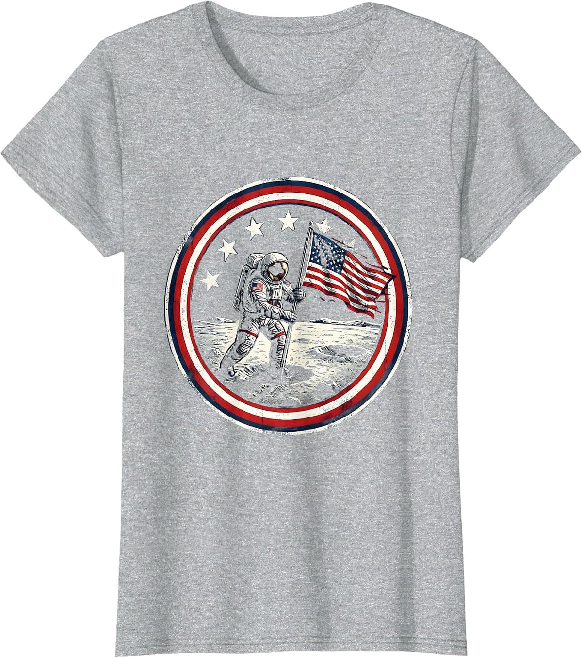 Astronaut Moon Flag Planting Space Explorer T-Shirt - Heather Grey