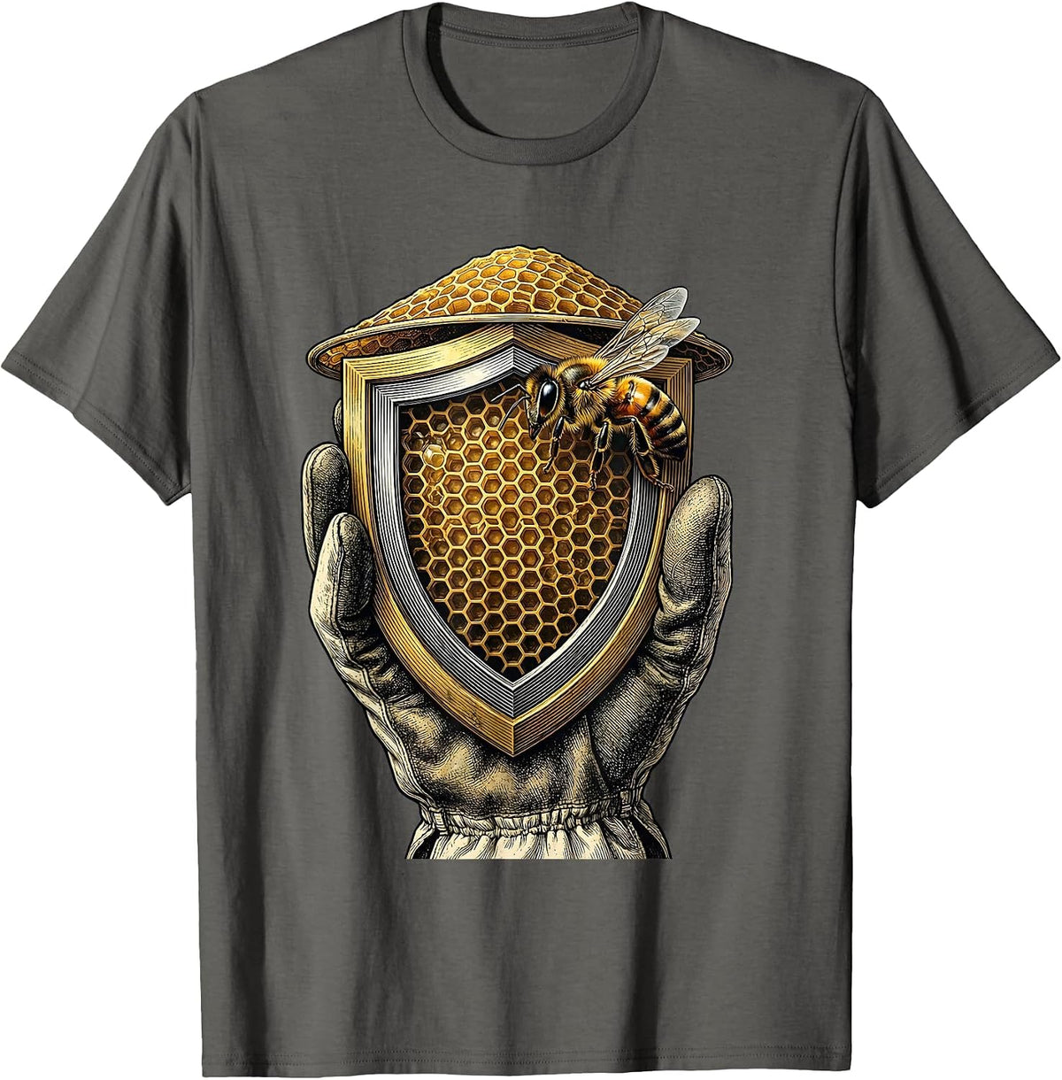 Men's Sealed Shield Beekeeper Honey Frame Emblem T-Shirt - Asphalt Grey